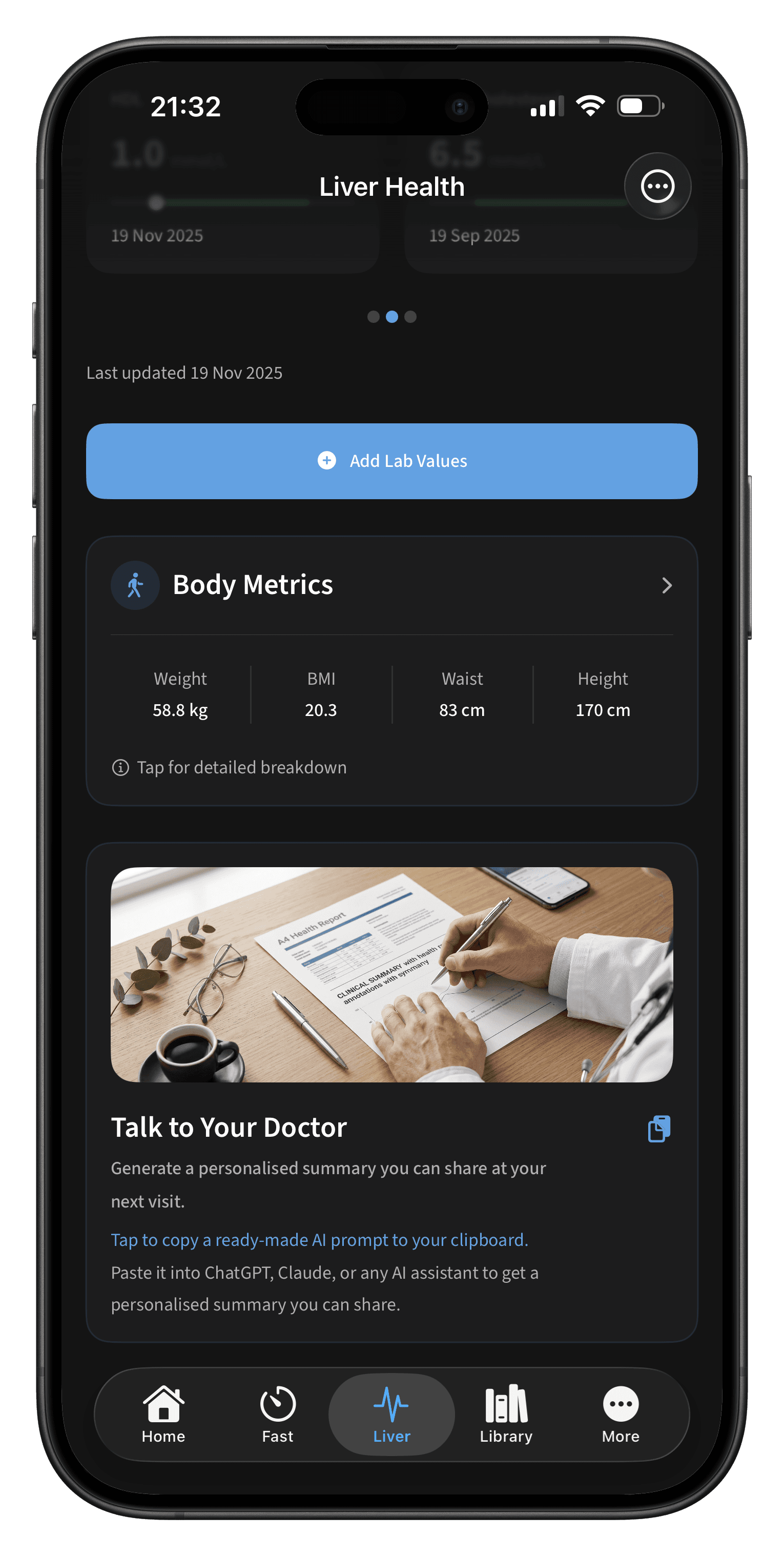 Doctor-ready report screen