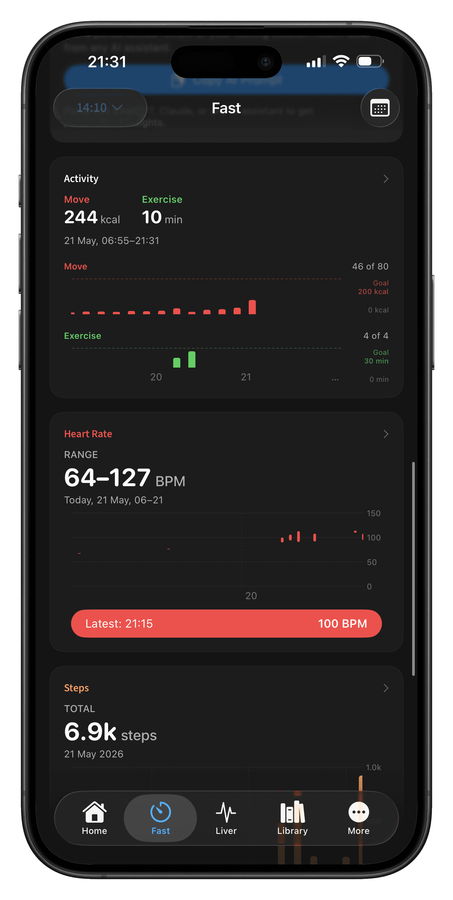 Watch-driven metabolic model screen